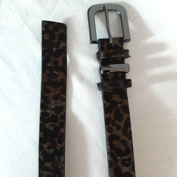 Nine West Hairy Cow Hide Animal Print Belt Medium Waist Black Brown Gray - Picture 6 of 13